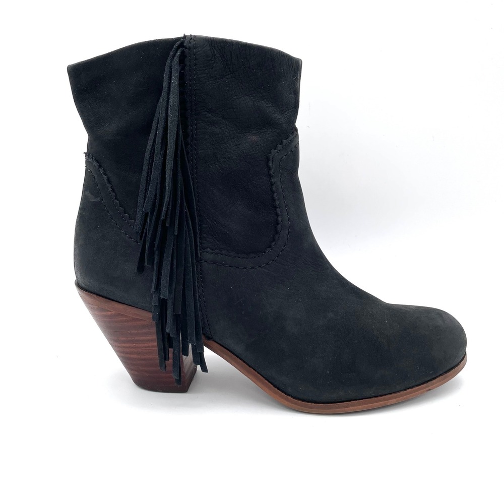 Sam Edelman Louie Ankle Boots Leather Womens 7.5 Black Good Fringe Western
